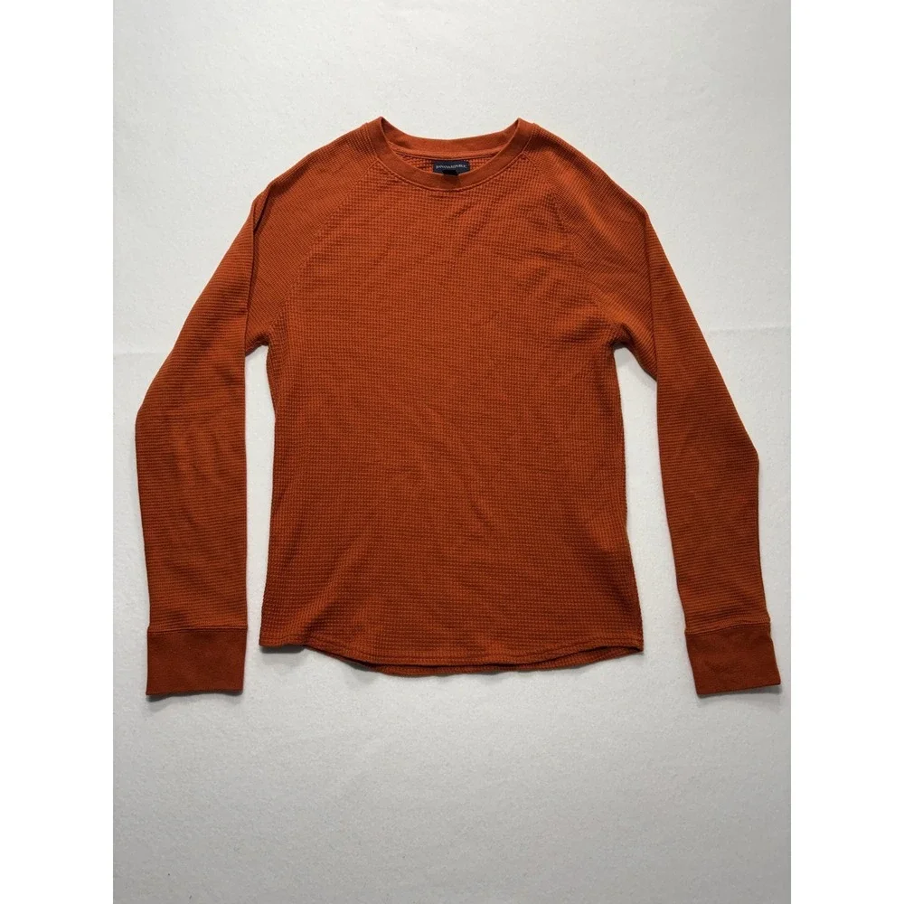 Banana Republic Shirt Mens Medium Orange Thermal Waffle Knit Long Sleeve Tee